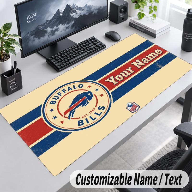 Buffalo Bills Personalized Large Mouse Pad Custom Name Text Extended Desk Mat Gaming Mousepad