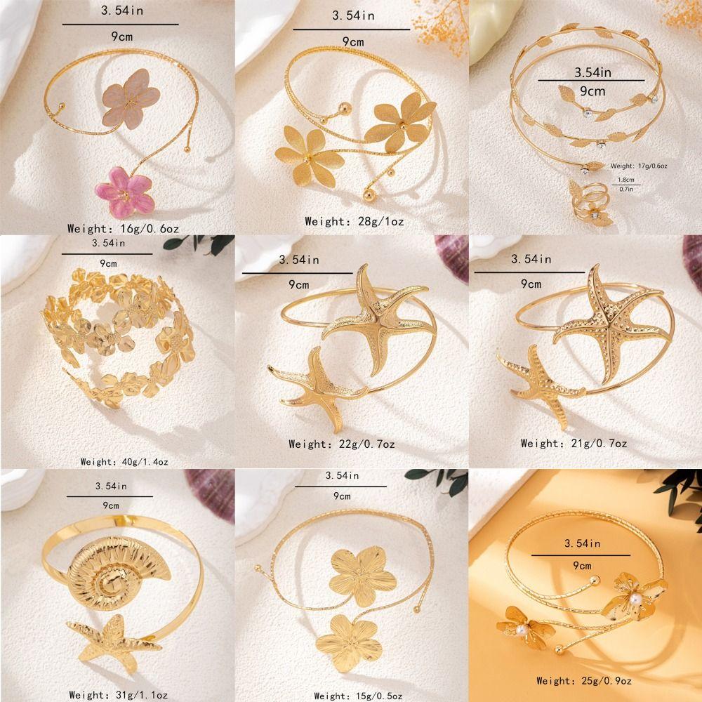 Metal Wide Open Bangle Multi Style Flower Bracelet Elegant Armlet Hand Jewelry