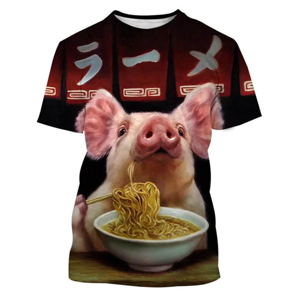 Guitar-Playing Pig 3D Printed Men's T Shirts Funny Summer Animals O-Neck Short Sleeve Casual Comforts Tees Shirt Kid Tops Women