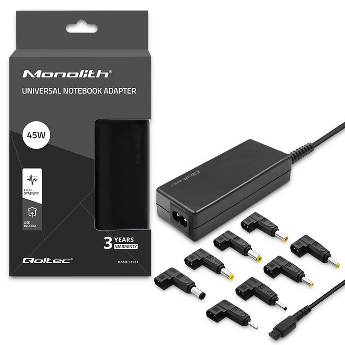 Универсальный блок питания Qoltec для ноутбука 45 Вт | Автоматический | MultiPlug | 8 штекеров | +кабель питания