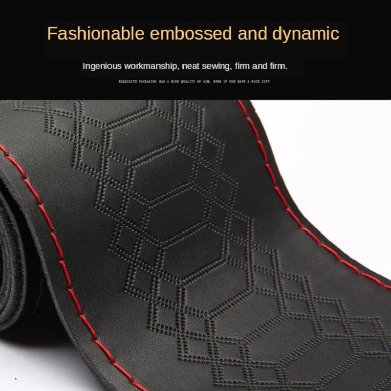 Чехол на руль автомобиля, 38 см, сделай сам, натуральная кожа, тисненая оплетка на руле с игольной нитью, автомобильный Стайлинг