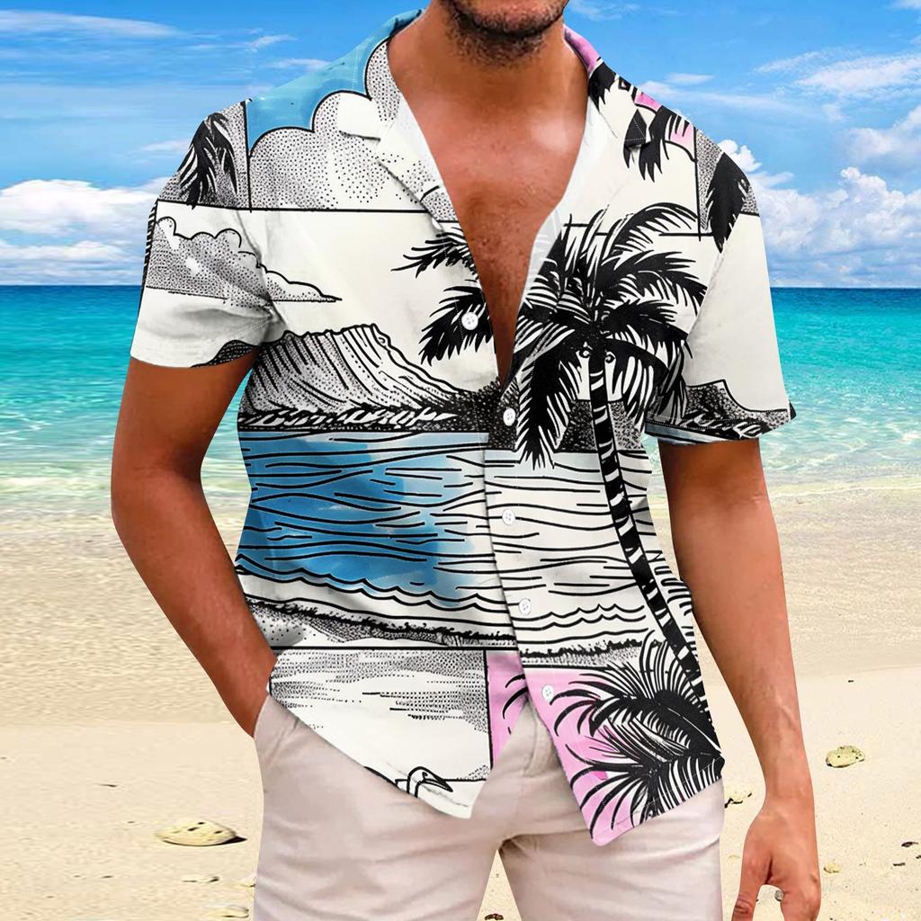Men's Hawaiian Floral Shirts Button Down Tropical Holiday Beach Shirts
