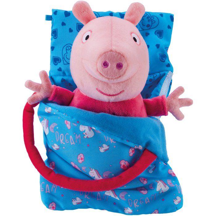 Peluche sleepover avec lumière et berceuse - BANDAI - Peppa Pig - Jouet doux et câlin avec sac de couchage