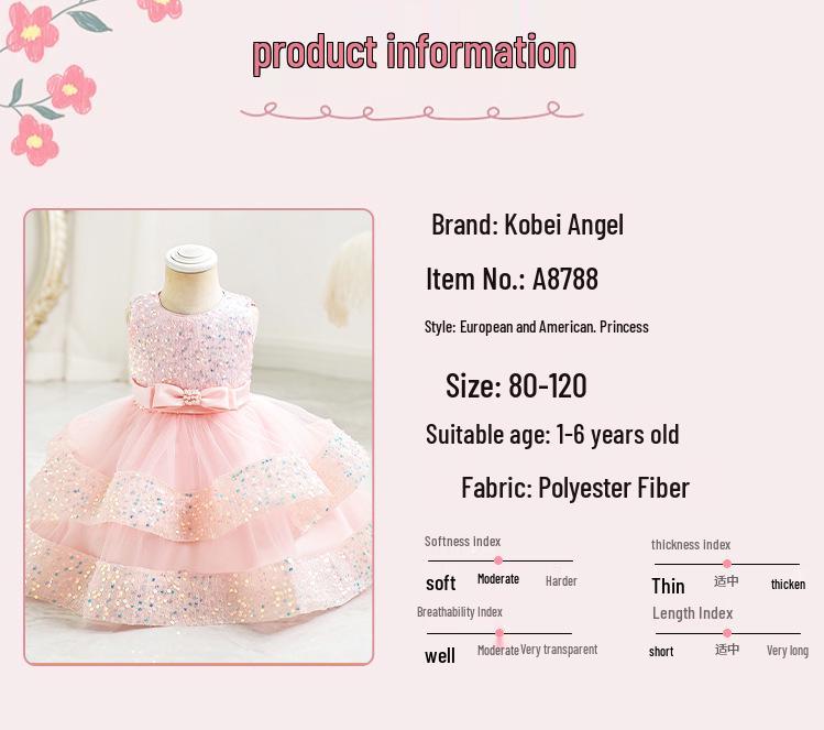 Красное платье принцессы с пайетками для девочек - Наряд для дня рождения, банкета и выступления