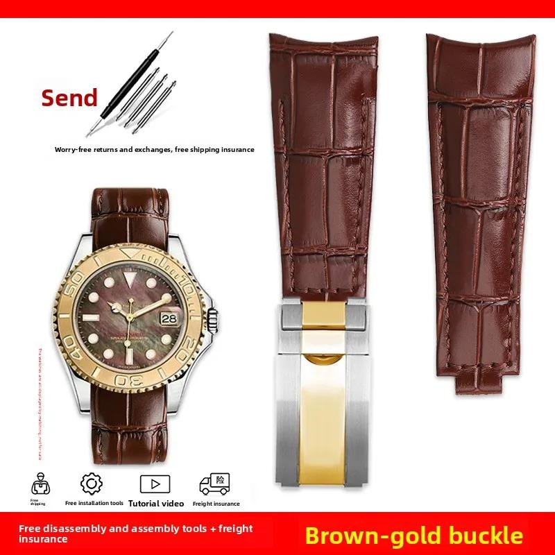 Изогнутый ремешок для часов 20 мм Original Style Для Rolex Water Ghost Натуральная кожаный ремешок GMT Submariner Daytona мужской браслет