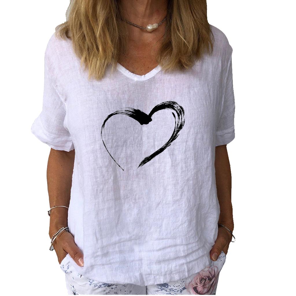 Женская модная футболка с короткими рукавами и принтом, летняя повседневная льняная тонкая женская блузка-пуловер