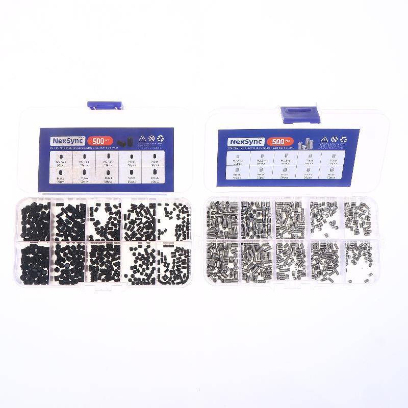 500 шт. M2.5 M3 M4 DIN913 Нержавеющая сталь 304 Черный Шестигранный Гексагон Socket Allen Плоский Конец Установочный Винт Набор Винтов Коробка