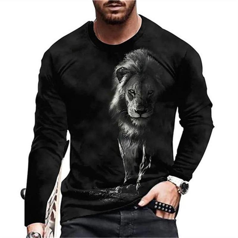Осенняя мужская футболка с 3D-принтом, модная, свободная, с длинными рукавами, футболки мужские