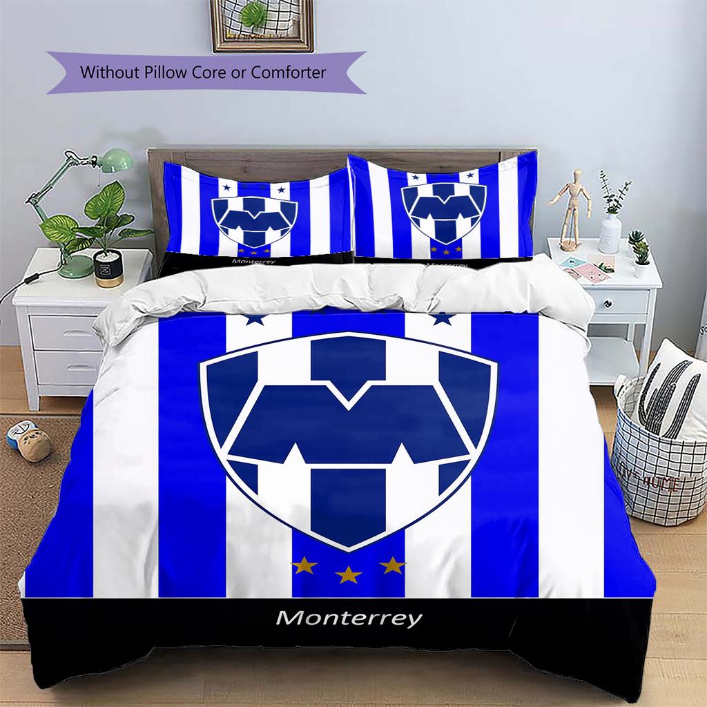 C.F. Monterrey Football Club Pattern Bedding Quilt Set Home Decoration Gift (1 * duvet cover + 2 * pillowcase without core)