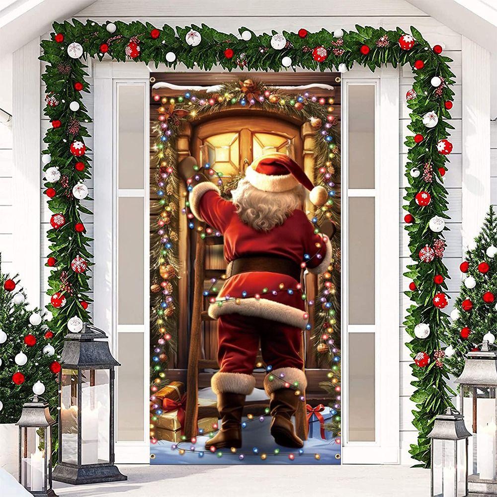 Background Christmas Door Cover Door Hanging Fabric Flag Cute Door Banner Christmas