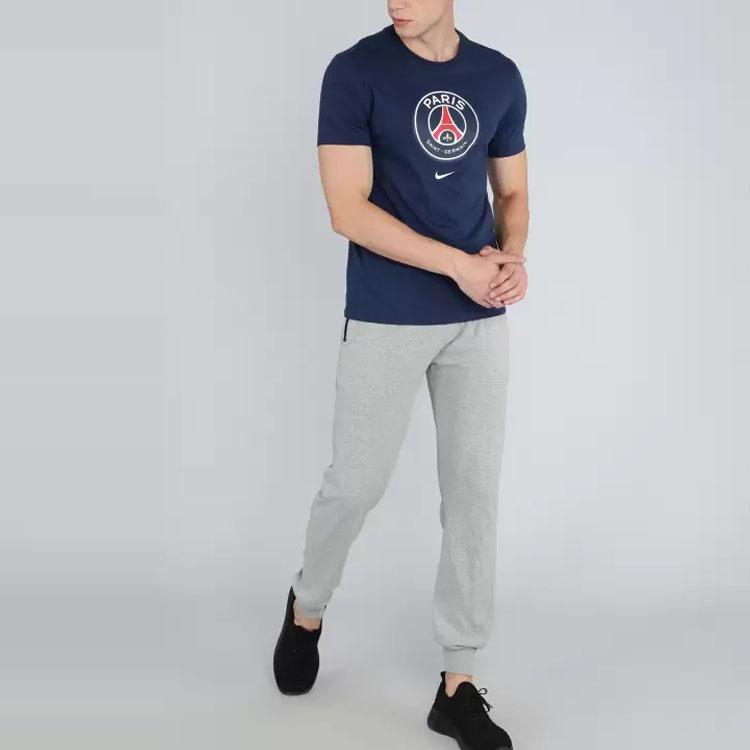 Мужская футболка Nike Paris Saint-Germain с большим гербом команды, печать, круглый вырез, повседневная, с коротким рукавом, синяя DJ1316-410