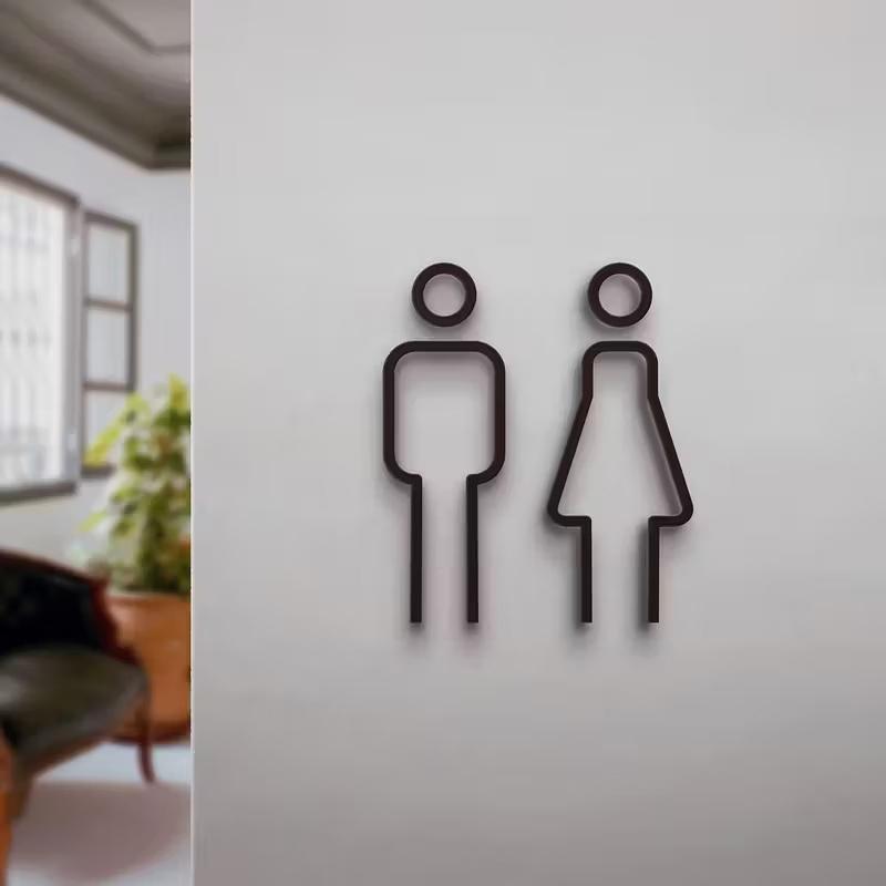 Hot  3D Printed Bathroom Door Sign Male & Female Restrooms Symbol Door Decor Restaurant Hotel Cafe Toilet Signage Wall Sticker