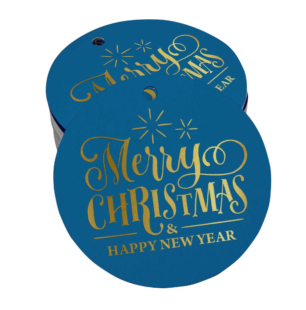 Inkdotpot Pack Of 100 Real Gold Foil Paper Tags Merry Christmas & Happy New Year Text Favor Hang