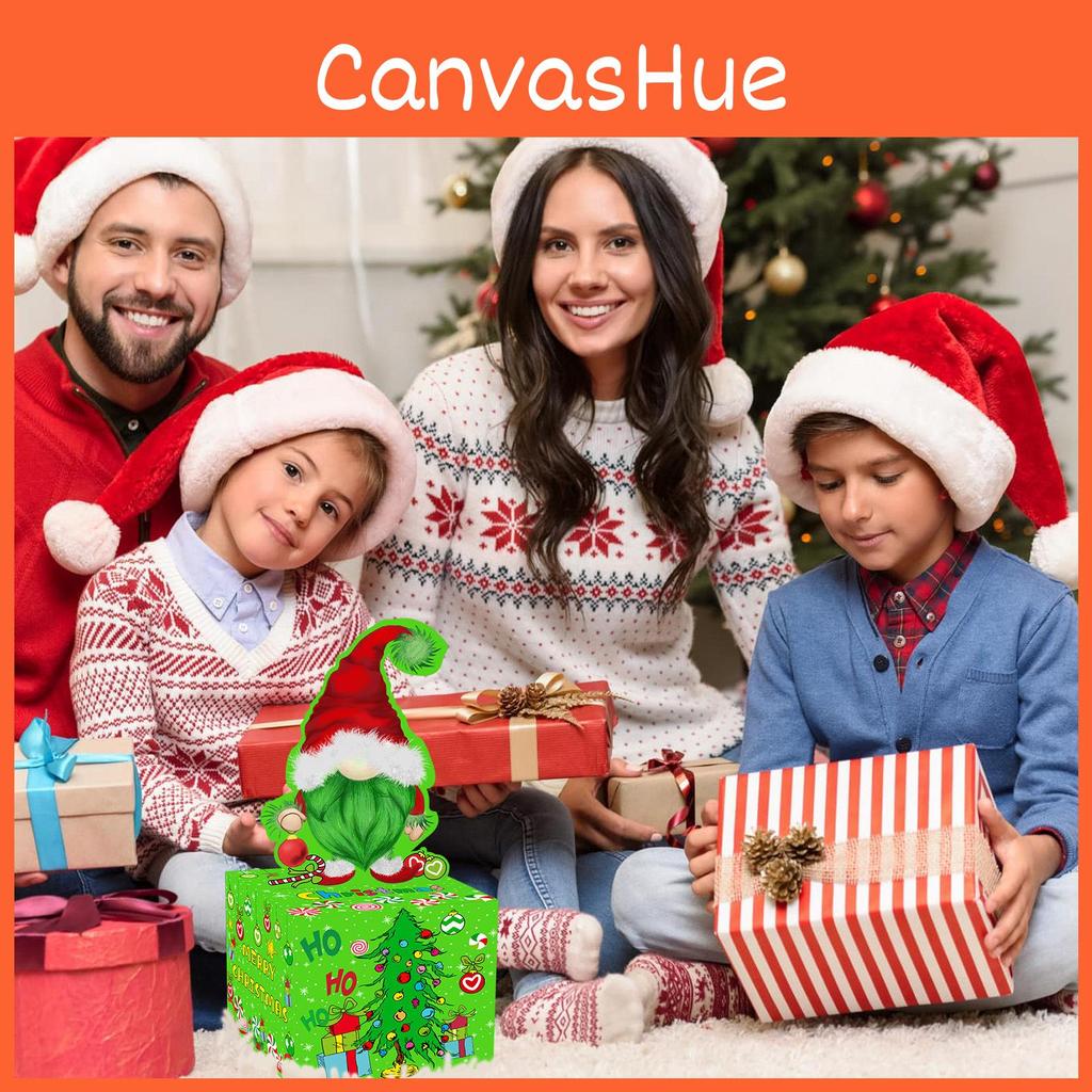 Подарочная коробка в рождественской тематике с иллюстрацией эльфа для праздничного декора и обмена подарками