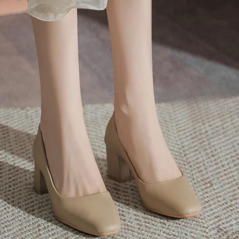 Модные французские ретро женские туфли на высоком каблуке весна осень новые женские туфли удобные универсальные женские кожаные туфли на мягкой подошве грубые одинарные туфли