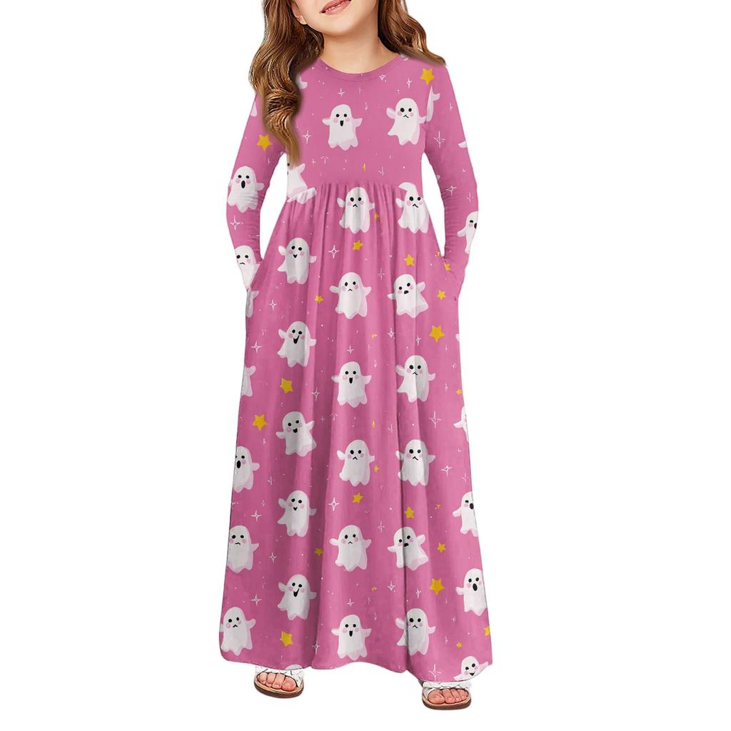 Девичье платье макси на Хэллоуин - Платье с длинным рукавом и карманами
