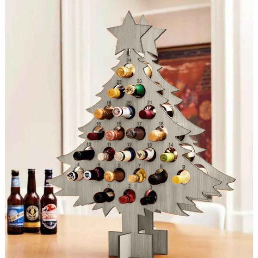 Christmas Advent Calendar Wooden Christmas Tree Bottle Holder Beer Rack Christmas Countdown Christmas Tree Wine Bottle Rack