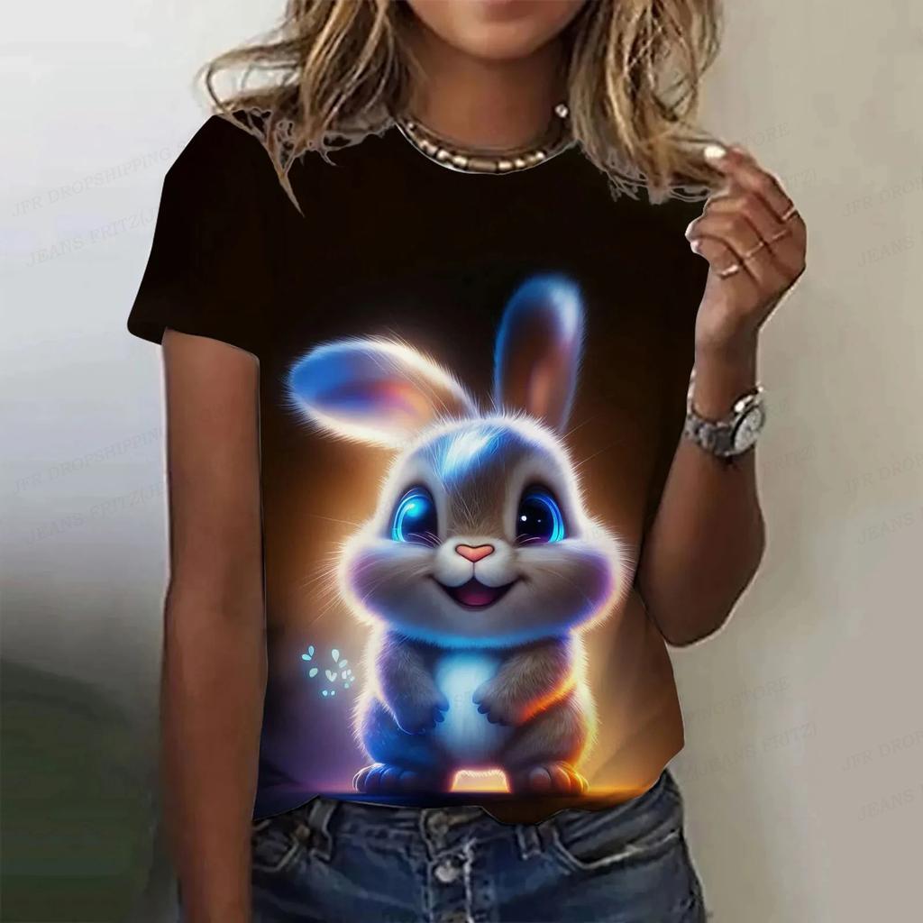 Summer Women's T-shirt Animal Cute Rabbit 3d Print Tshirt Women Fashion O-neck Short Sleeve T Shirt