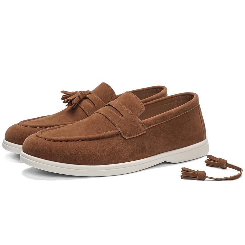 Модные мужские лоферы на плоской подошве из матовой замши, плоские туфли 2025, удобные, нескользящие, модные лоферы, легкие, трендовые, уличные повседневные туфли