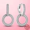 Серьги-кольца из сверкающего серебра 925 пробы с двойным кольцом для женщин, круглые серьги с фианитами, изготовление ювелирных изделий в подарок