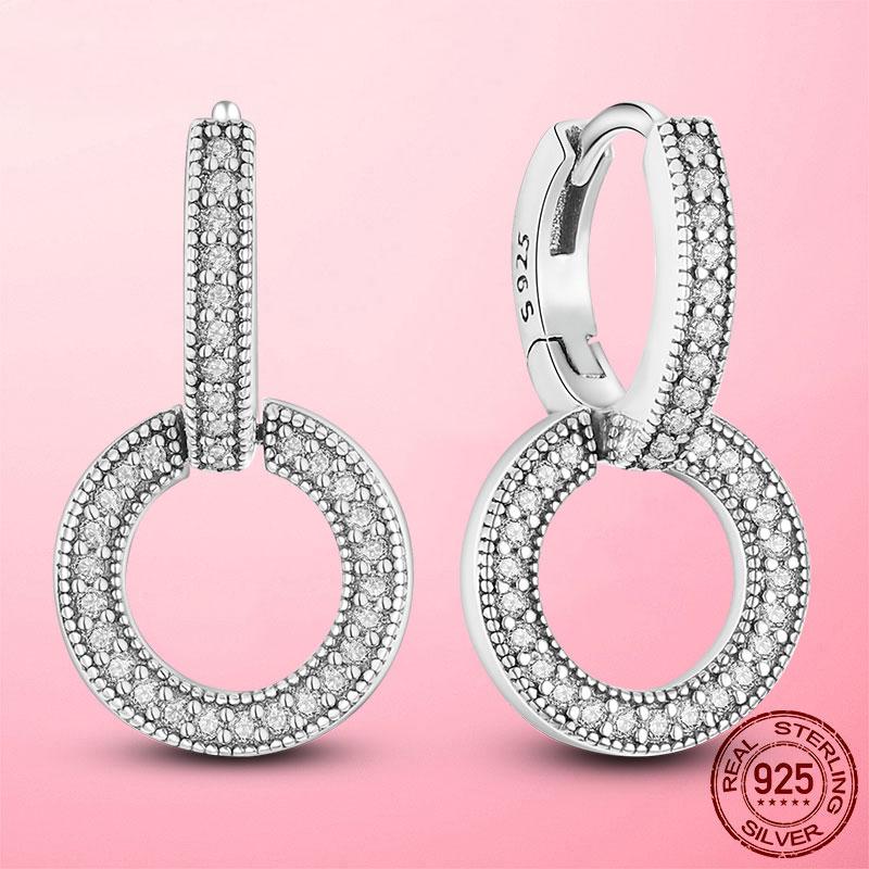 Серьги-кольца из сверкающего серебра 925 пробы с двойным кольцом для женщин, круглые серьги с фианитами, изготовление ювелирных изделий в подарок