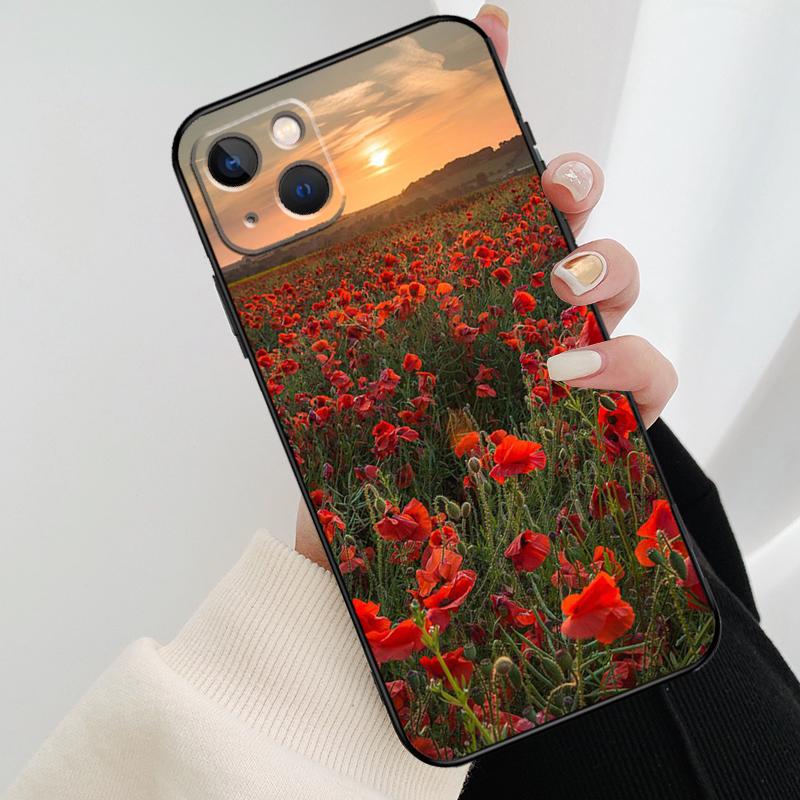 Красный Цветок Мака Чехол Для Телефона Для iPhone 17 Pro Max 16 15 14 11 12 13 Pro Max mini 15 16 Plus 16e 17 Air Cover