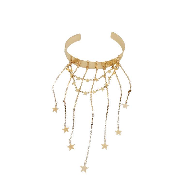 Металлический браслет-бэнгл со звездой, сердцем и кисточкой: Высококачественная европейская и американская модная бижутерия