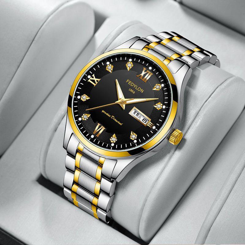 Немеханические часы с инкрустированными бриллиантами, светящиеся, полностью автоматические кварцевые часы, водонепроницаемые, позолоченные часы