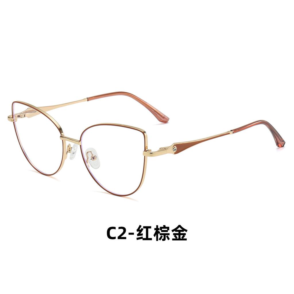 Popular anti-blue glasses frame, new fashionable metal cat's eye women's flat glasses, computer plain glasses frame