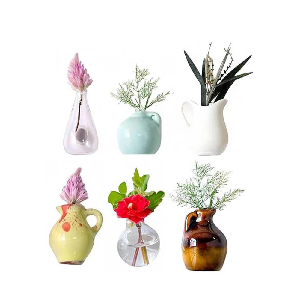 5-14pcs/Set Mini Ceramics Vase Fridge Magnets Label Mini Bonsai Magnet Button Potted Simulation Flower Vase Refrigerator Message
