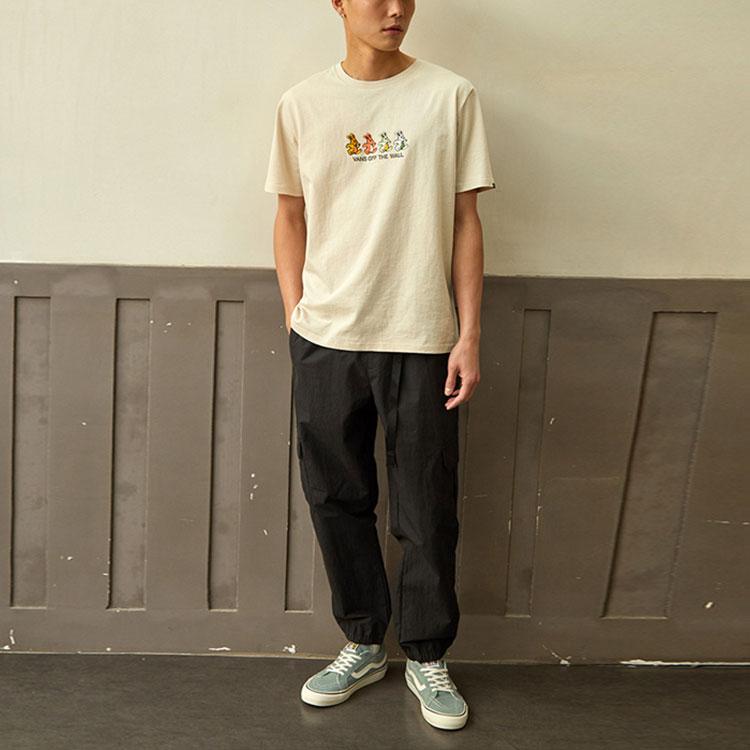 Vans Футболка с коротким рукавом и круглым вырезом в американском стиле с красочным принтом кролика, футболка унисекс SS22, овсянка VN0A7PYP2N1