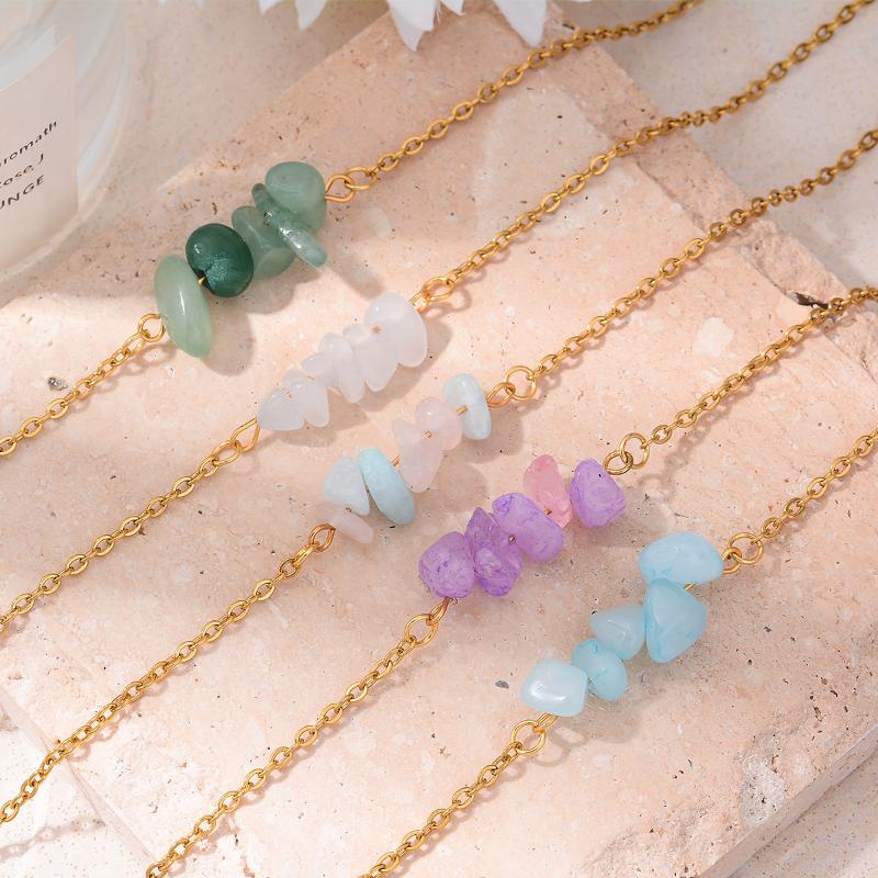 Healing Crystal Chip Bracelets Waterproof Gold Plated Chain Positive Energy Stone Bangle for Valentine's Day Gifting Daily Use