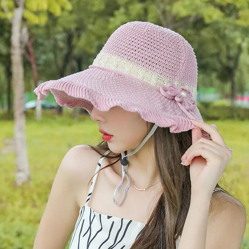 WTEMPO Women Spring Summer Wide Brim Flower Solid Color Sun Hats Outdoor Breathable Foldable Beach Sunscreen Hats