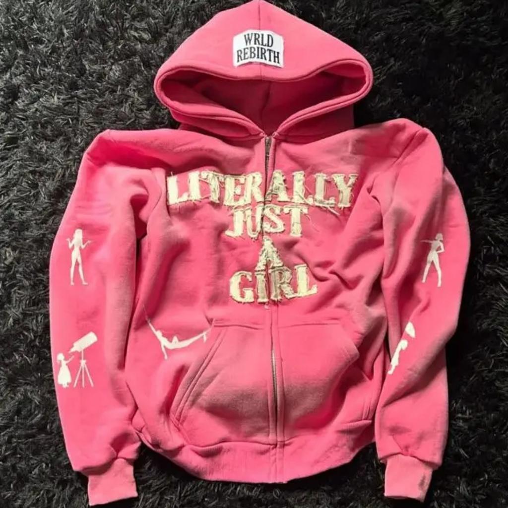 American Y2K Hip Hop Alphabet Embroidered Hoodie Personalized Street Men's and Women's Loose Zipper Cardigan Top