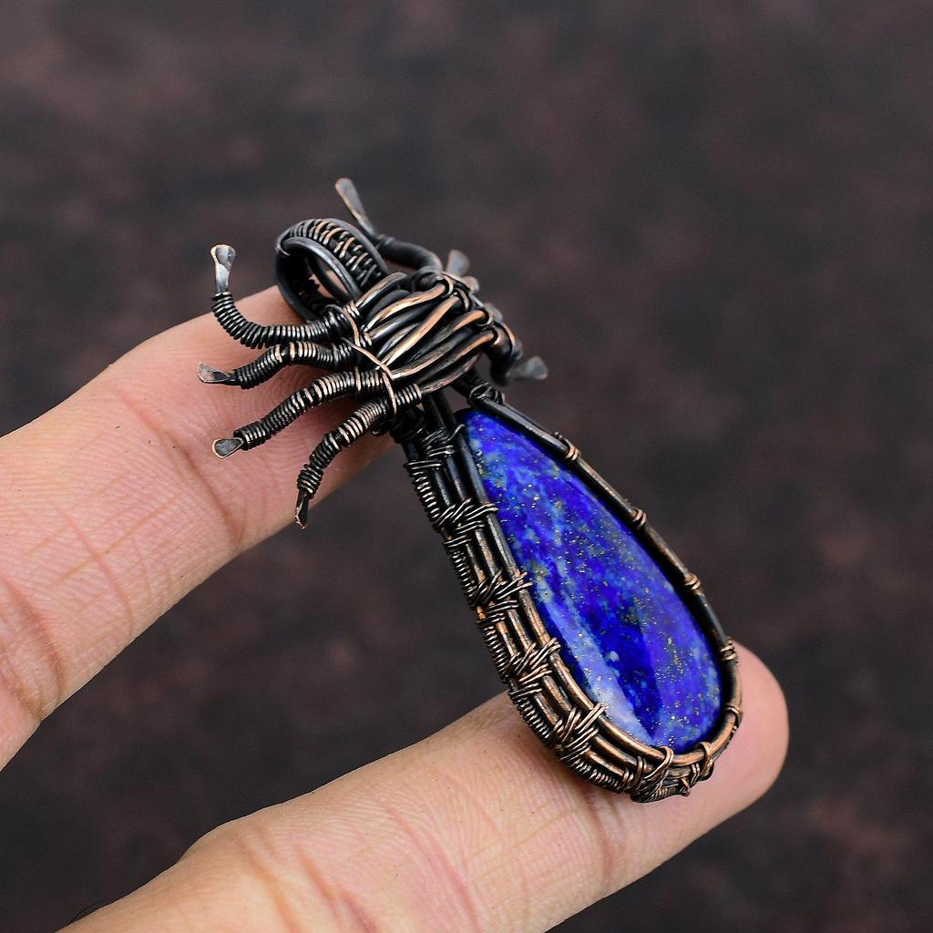 Lapis Lazuli Pendant Copper Wire Wrapped Pendant Spider Jewelry Handmade Pendant Gemstone Copper Jewelry Gift For Her Wrapped Stones Pendant