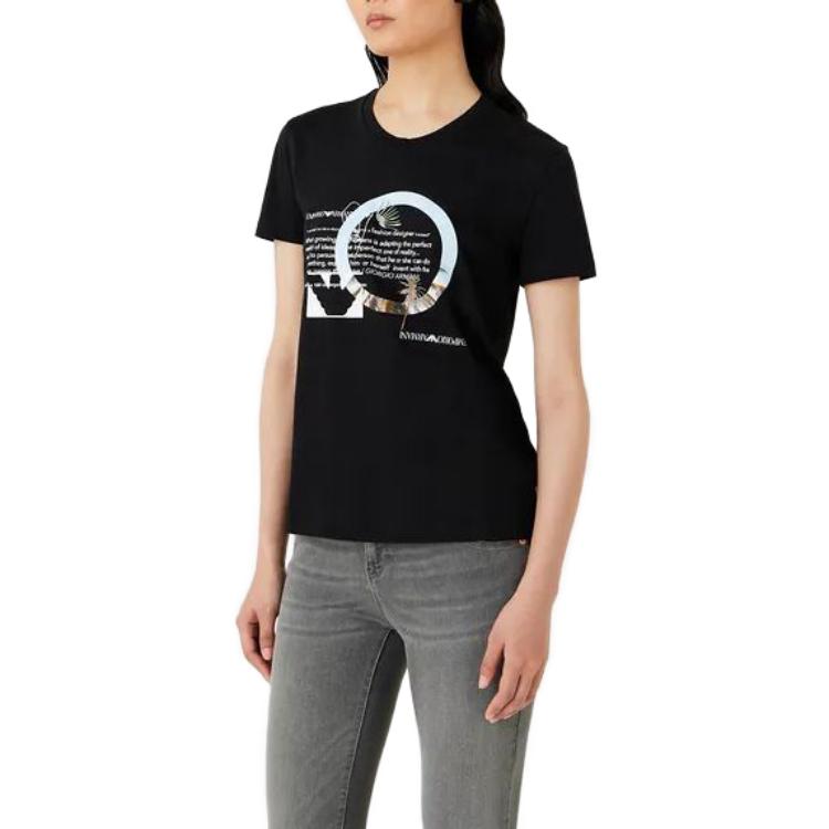 Emporio Armani Женская футболка с принтом, круглым вырезом и коротким рукавом, черная 3R2T7A2-JQ4Z1-0999