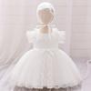 2 шт. Белое платье для крещения для девочек с шапочками, пушистый тюль, 1-й день рождения, свадебные платья принцессы, вышитый костюм