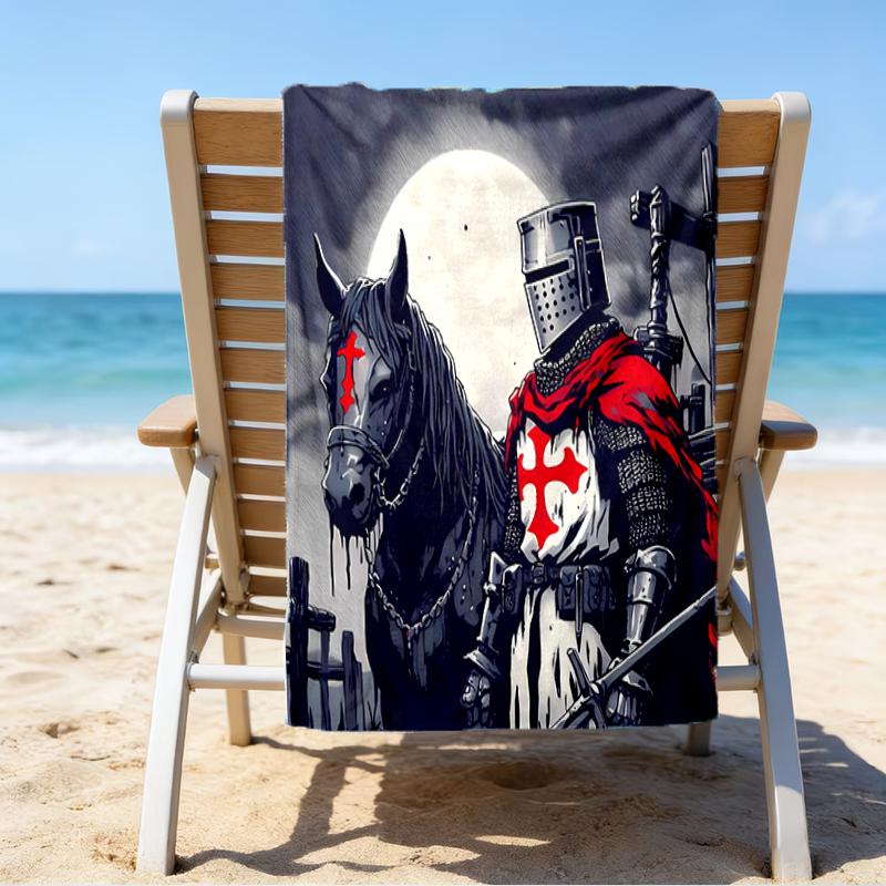 proof beach towel with a Knights Templar1 pattern - soft,absorbent,quick-drying,machine washable - perfect for swimming,camping,bathing