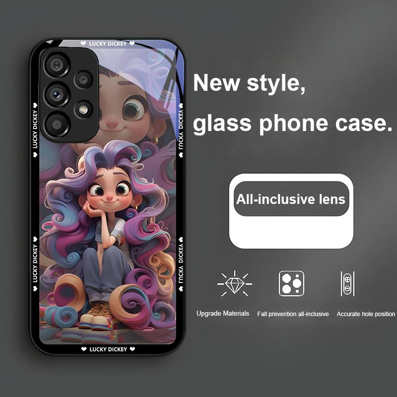 Закаленное Стекло Чехол Для Телефона Для Samsung Galaxy Note 8 9 S10 Plus S20 S21 FE S23 Ultra A70 72 73 50 51 52 53 Досуг Мультяшная Девочка