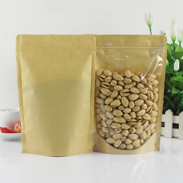 100PCS Clear Front Kraft Paper Zipper Storage Bag DIY Custom Logo Beaf Snack Candy Powder Coffee Spice Gift Packaging Pouches