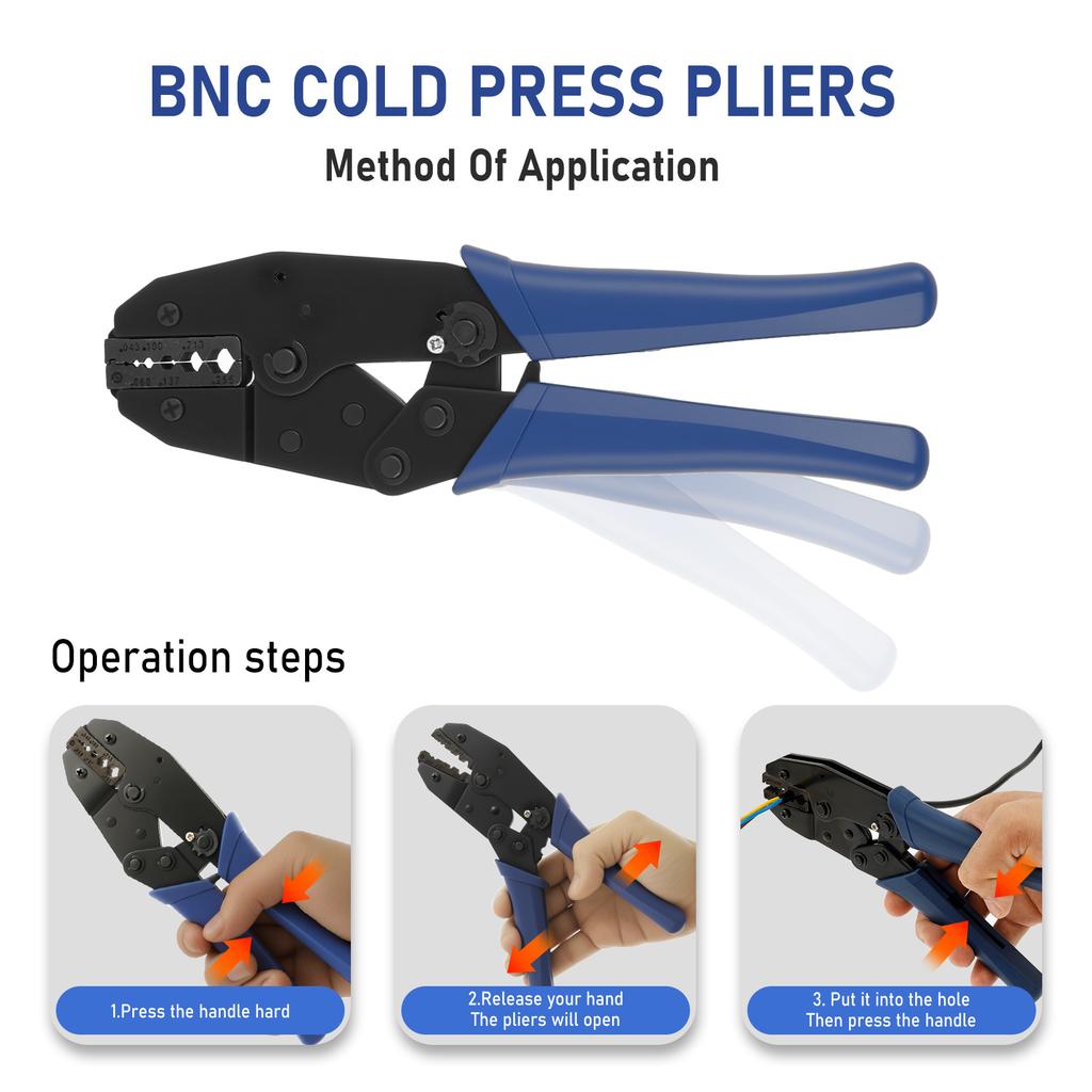 BNC Crimp Tool Professional Coaxial Cable Tool Kit Wire Lug Tube Terminal Crimper Hex Crimp Tools Pliers for RG58 RG59 RG6