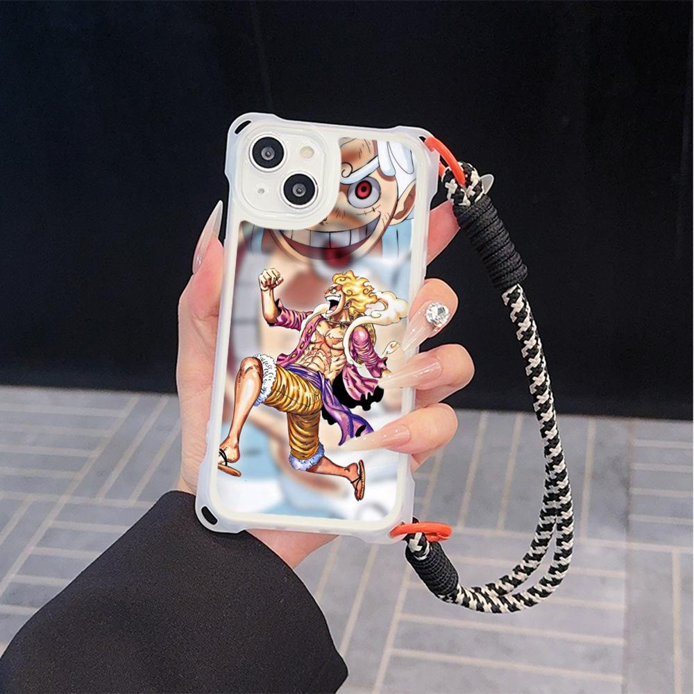 Мягкие чехлы для телефонов Ae92 One Piece Luffy Gear 5 для iPhone 16 15 14 13 12 11 Pro Max 7 8 Plus XR XS с ремешком на запястье, защитным шнурком для углов, задняя крышка