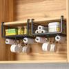 Multifunction Kitchen Under Cabinet Hanging Storage Basket Spice Rack Organizer with Cup Utensils Roll Holder Metal Wire Shelf