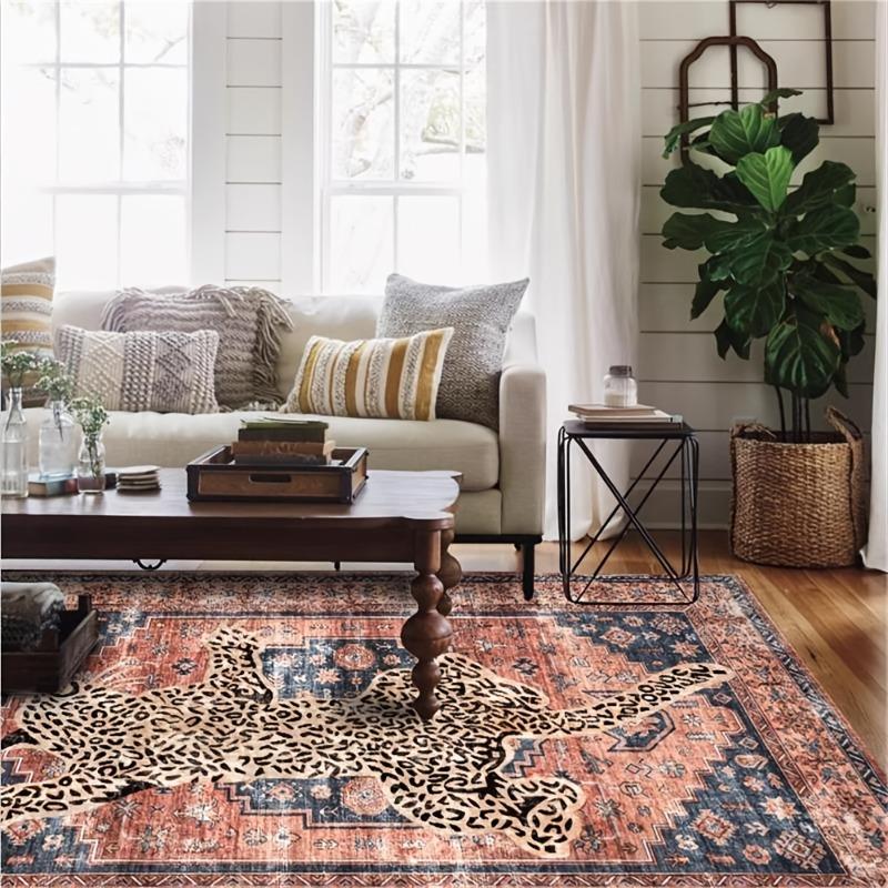 Ковер Шкура Персидского Леопарда, Машинная Стирка, Нескользящий, Декор для Гостиной на такие Праздники, как Хэллоуин, Рождество, Пасха, День Благодарения