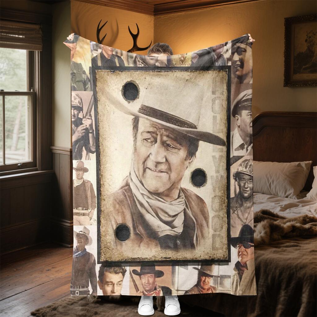 John Wayne Western Cowboy Hat Blanket Soft Comfortable All Seasons Perfect Sofa Office Nap Travel Festive Gift