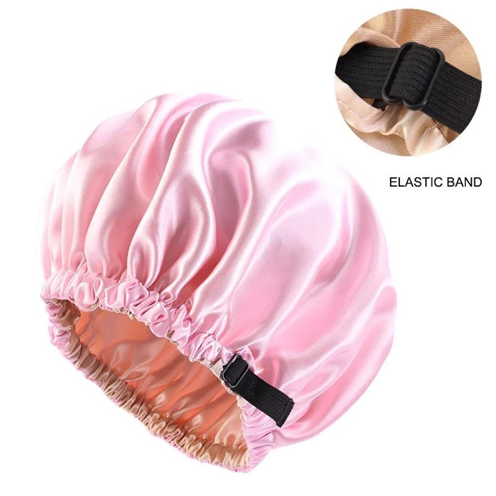 Silk Satin Hair Cap For Sleeping Women Invisible Round Headwear Adjusting Button Night