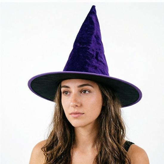 Velvet Pleated Witch Hats Multi Color Options For Halloween Party Cosplay Stage Performance Costume Dress Up Accessories
