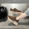 Осень новая кожа круглый носок толстая подошва увеличивающие рост универсальные спортивные туфли женские легкие повседневные туфли