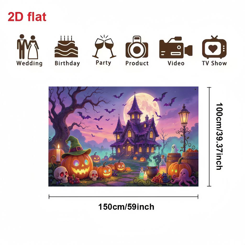 2D flat banner 1 piece material magic Halloween theme decoration background purple magic pattern design