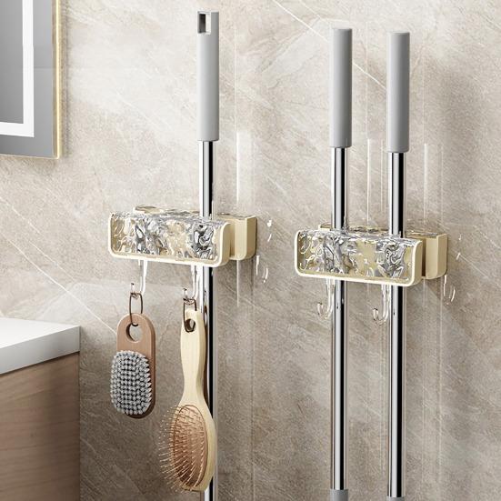 Держатель для швабры, двусторонний зажим для швабры, стойка для метлы без перфорации, компактный органайзер для ванной комнаты с крючком для дома